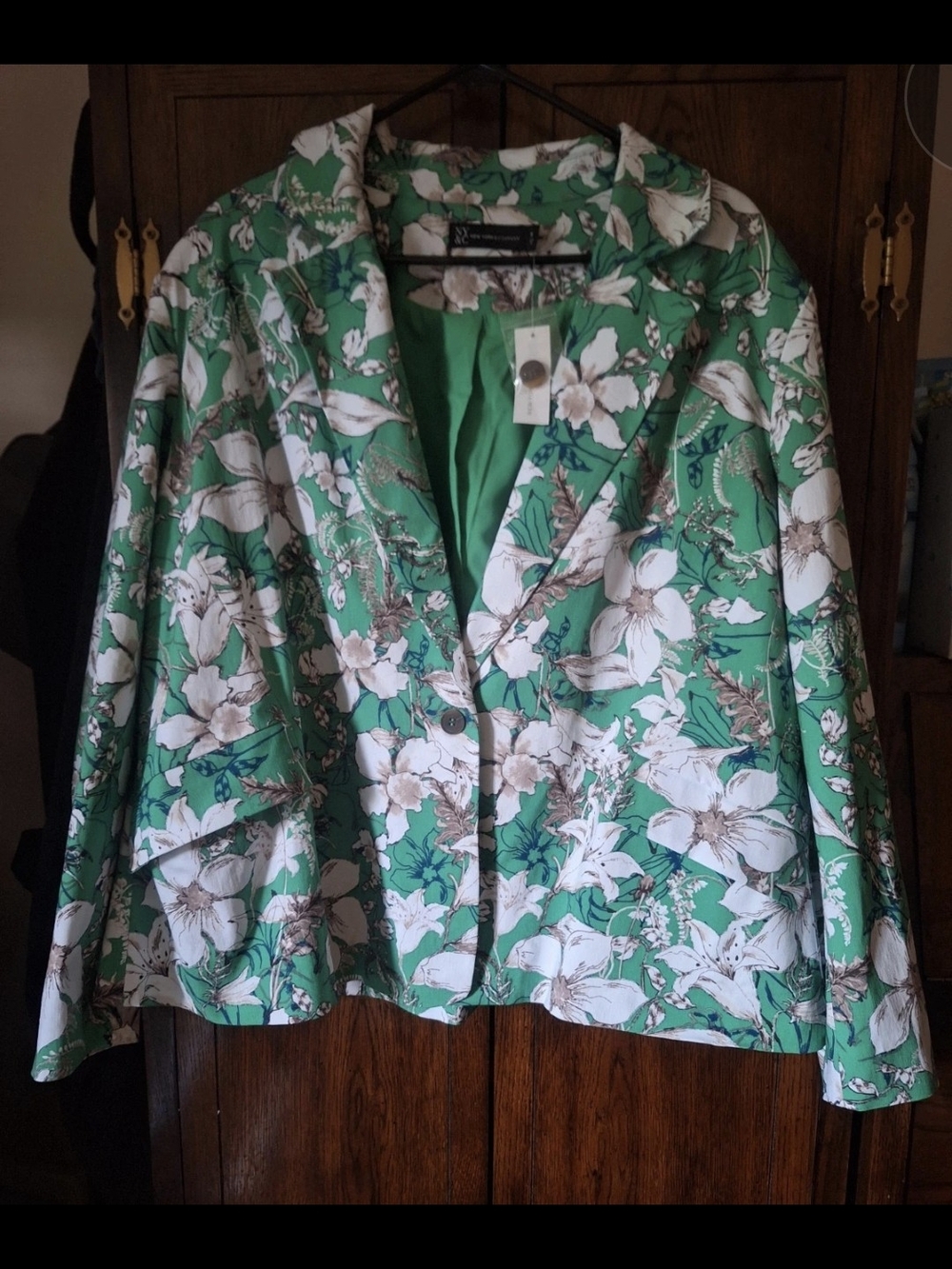 NY&co Floral Green Cotton-Blend Blazer Jacket 3x